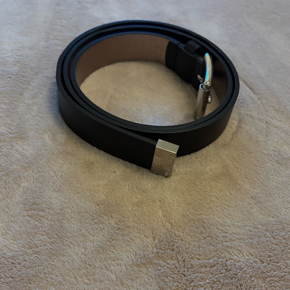 Michael Kors Leather Belt with Silver Buckle
